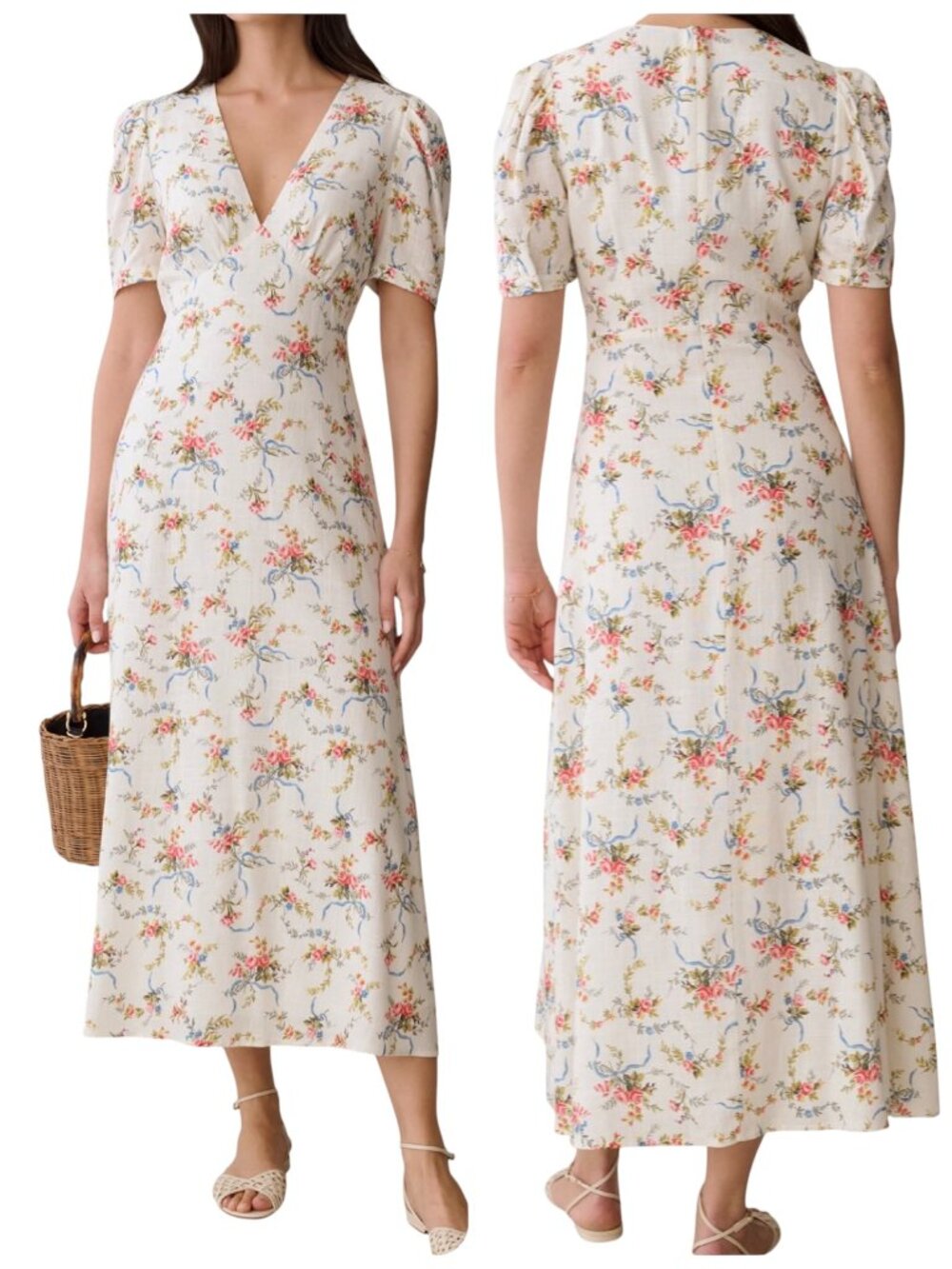 Sorella Alyssa Floral Linen Blend Midi Dress NWT Size 10 Cottagecore